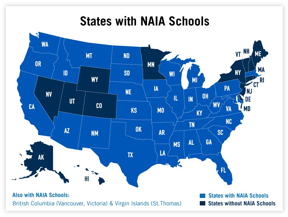 map of naia schools in the U.S.